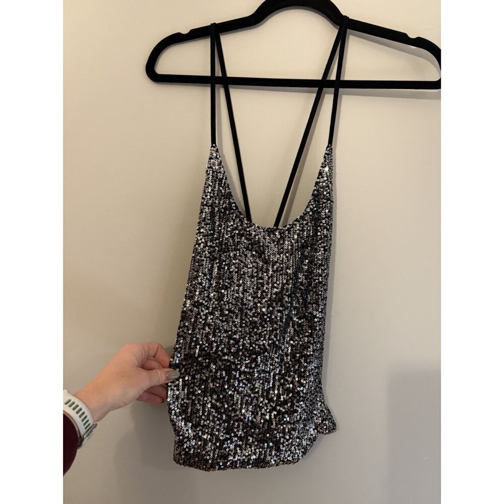NWT Elan Sequin Silver Tank Top Women's Size Medium $69 [jb] - Picture 5 of 7